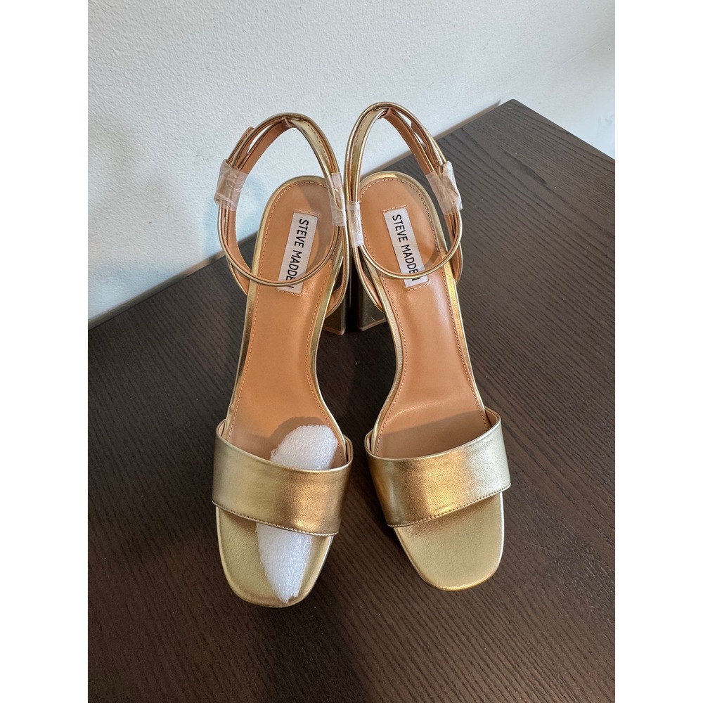 Steve Madden Lessa Platform Sandal Womens 11 Champagne Gold Metallic Block Heel